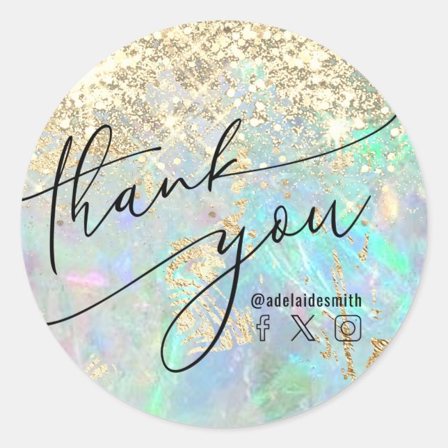 thank you faux glitter opal classic round sticker (Front)
