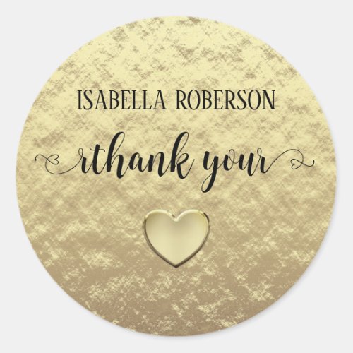 Thank You Faux Gold Foil with Heart Classic Round Sticker