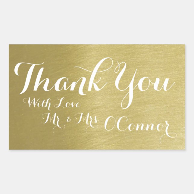 thank you faux gold rectangular sticker (Front)