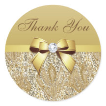 Thank You Faux Gold Sequins Bow Diamond