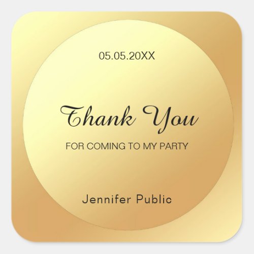 Thank You Faux Gold Template Elegant Calligraphy Square Sticker