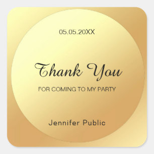 Thank You Faux Gold Template Elegant Calligraphy Square Sticker