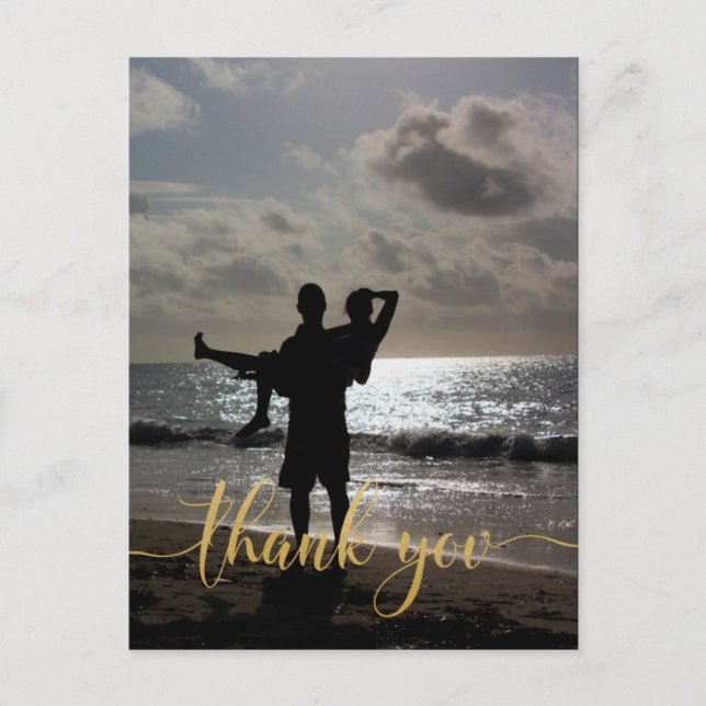 Thank You Faux Gold Typography Personalized Postcard (Front)