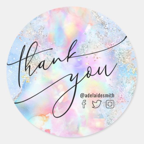 thank you faux holographic faux glitter classic round sticker