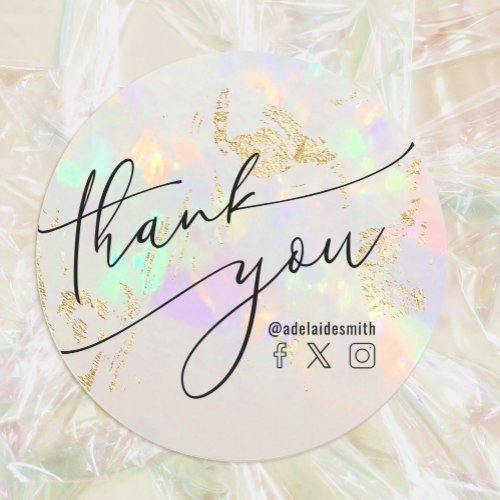 thank you faux holographic opal classic round sticker