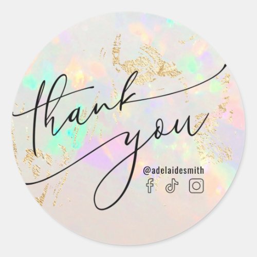 thank you faux iridescent opal classic round sticker