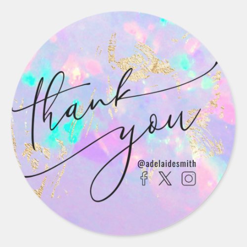 thank you faux iridescent opal  classic round sticker