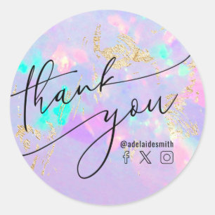 thank you faux iridescent opal classic round sticker