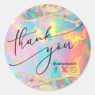 thank you faux iridescent opal classic round sticker