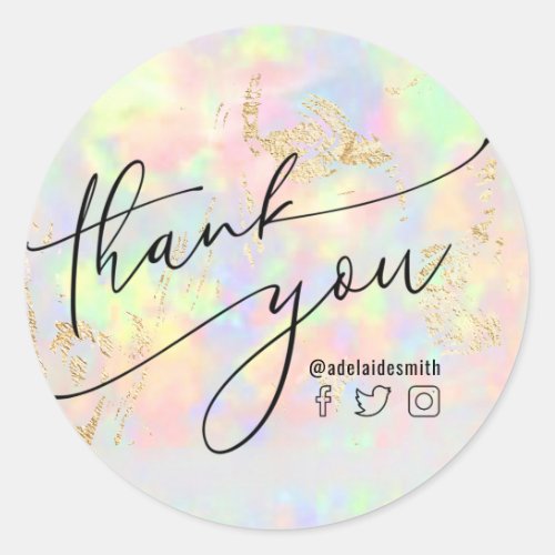 thank you faux iridescent opal  classic round sticker