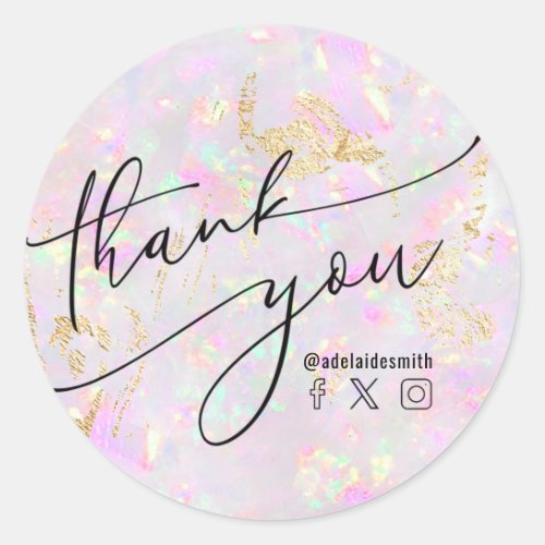 thank you faux iridescent opal classic round sticker