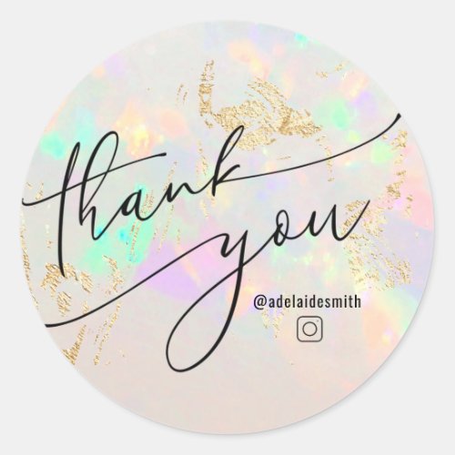 thank you faux iridescent opal classic round sticker