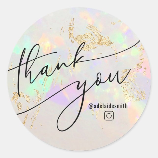 thank you faux iridescent opal classic round sticker (Front)