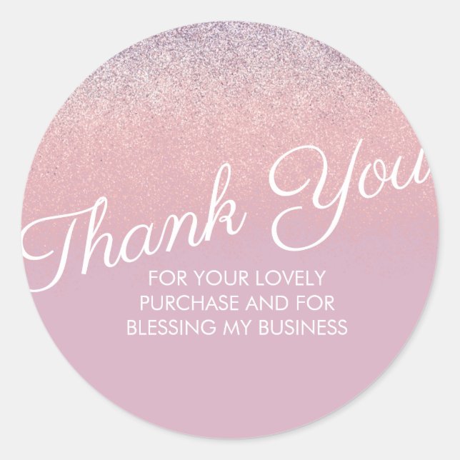 Thank You Faux Pink and Purple Sparkly Glitter  Classic Round Sticker (Front)