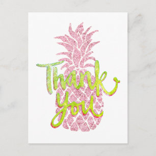thank you faux pink glitter pineapple graphic postcard