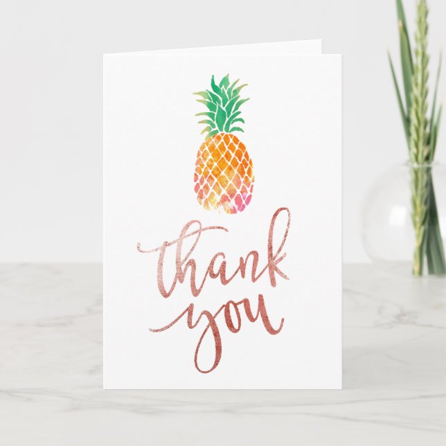 thank you faux rose gold script pineapple (Front)
