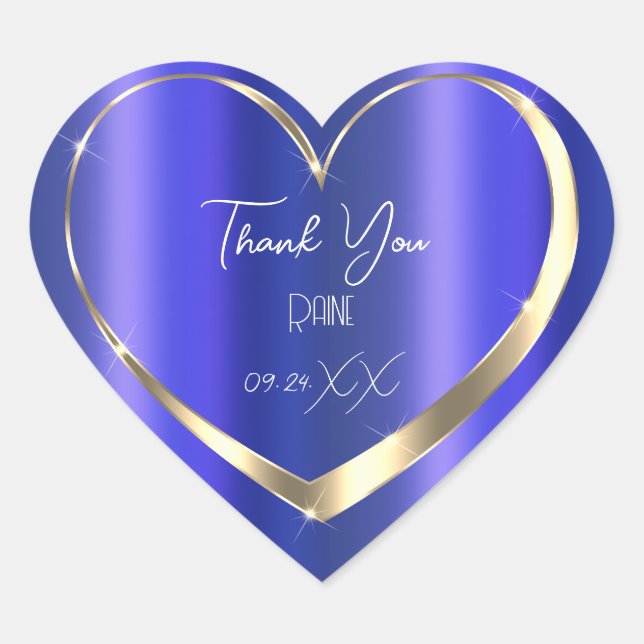 Thank You Favor Blue Gold Heart Bridal Sweet 16th Sticker (Front)