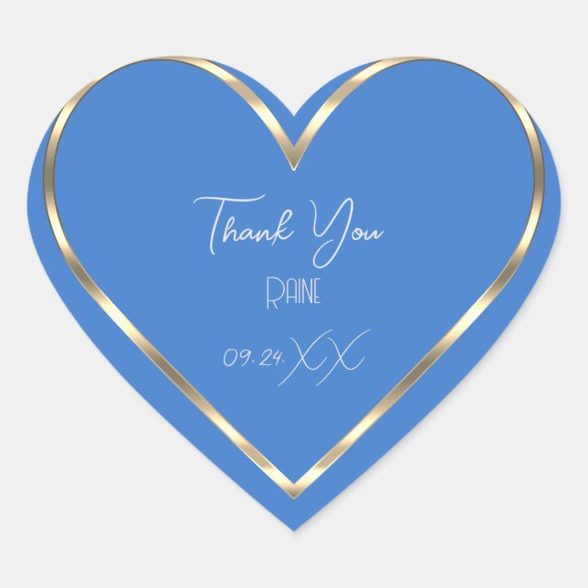 Thank You Favor Blue Golden Heart Bridal  Sticker (Front)