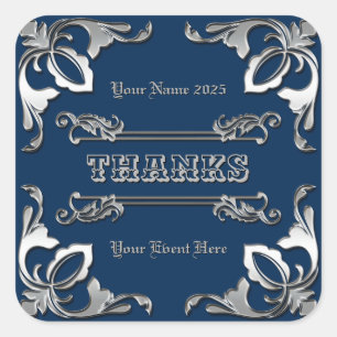 Thank You Favor Classic Book Cover Silver Ornament Square Sticker