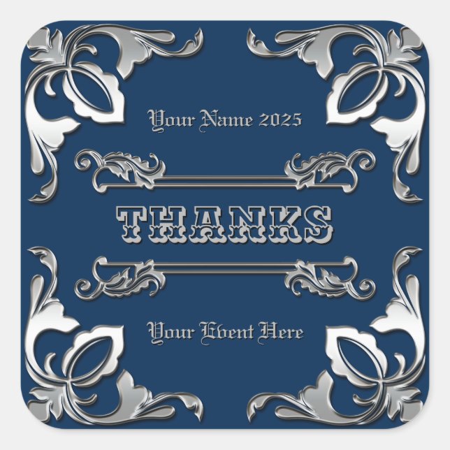 Thank You Favor Classic Book Cover Silver Ornament Square Sticker (Front)