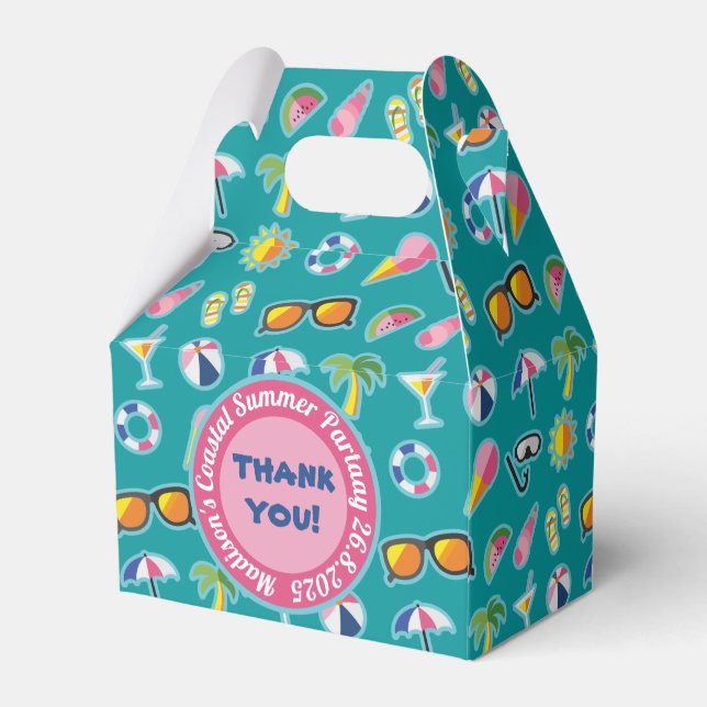 Thank You Favor Coastal Pattern Monogram Teal Boxes (Back Side)