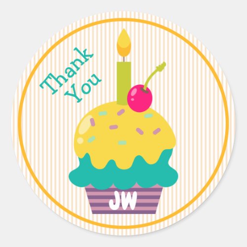 Thank You Favor Colorful Lemon Cupcake Monogram Classic Round Sticker