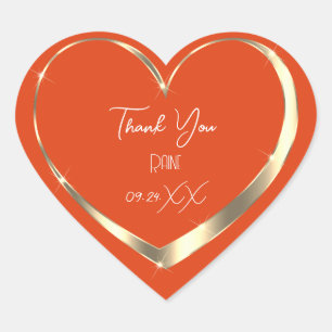 Thank You Favor Coral Gold Heart Bridal Sweet16th Sticker