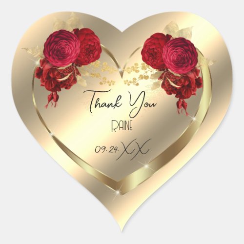 Thank You Favor Flower Heart Bridal Sweet16th Gold Heart Sticker