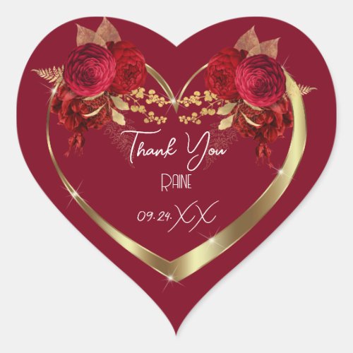 Thank You Favor Flower Heart Bridal Sweet16th Gold Heart Sticker