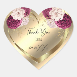 Thank You Favor Flower Heart Bridal Sweet16th Gold Sticker