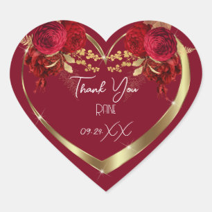 Thank You Favor Flower Heart Bridal Sweet16th Gold Sticker