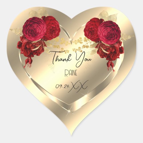 Thank You Favor Flower Heart Bridal Sweet 16t Gold Heart Sticker