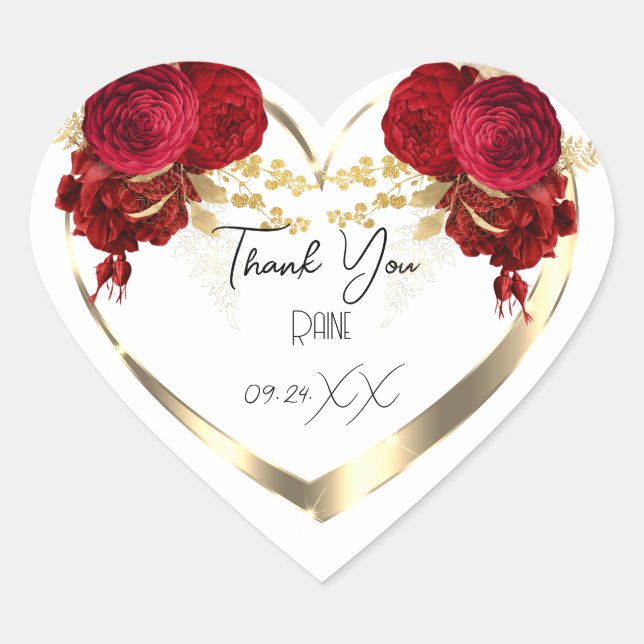 Thank You Favor Flower Heart Bridal Sweet 16t Gold Heart Sticker (Front)