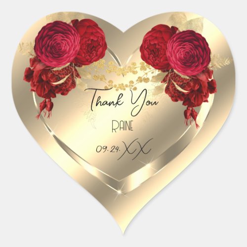 Thank You Favor Flower Heart Bridal Sweet 16t Gold Heart Sticker