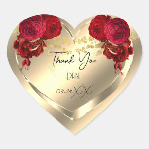 Thank You Favor Flower Heart Bridal Sweet 16t Gold Sticker