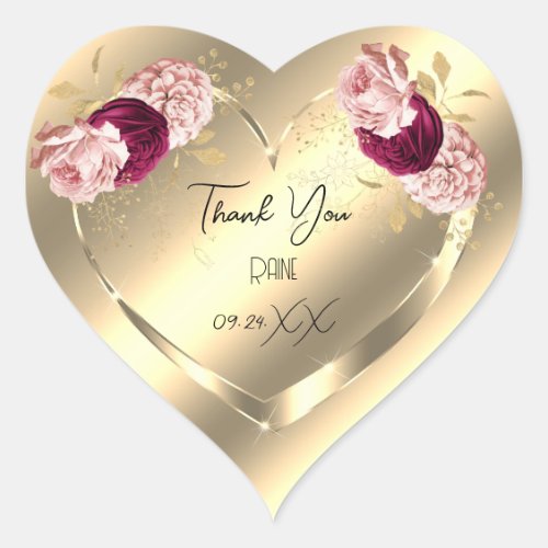 Thank You Favor Flower Heart Bridal Sweet 16th Heart Sticker