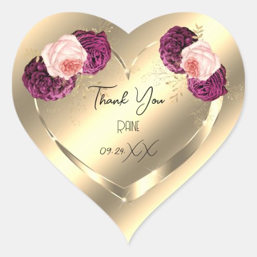 Thank You Favor FlowerGold Heart Bridal Sweet 16th Heart Sticker