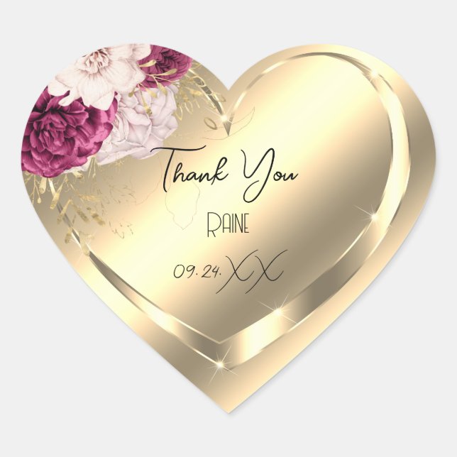 Thank You Favor FlowerGold Heart Bridal Sweet 16th Sticker (Front)