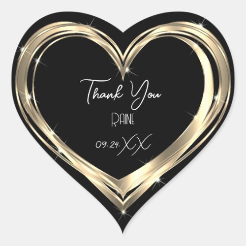 Thank You Favor Gold Heart Black White  Heart Sticker