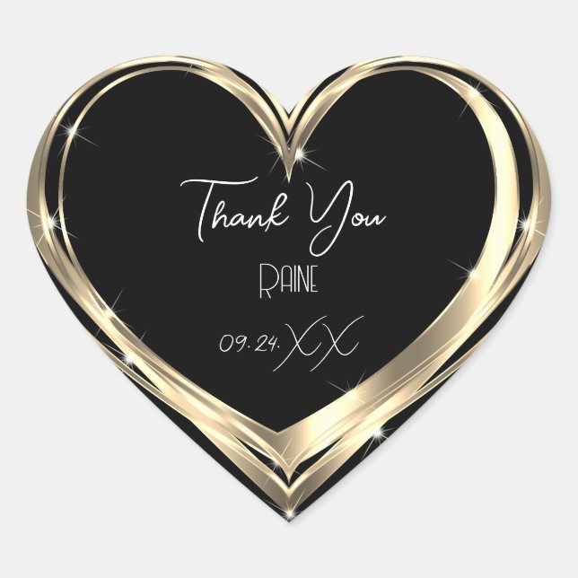 Thank You Favor Gold Heart Black White  Sticker (Front)