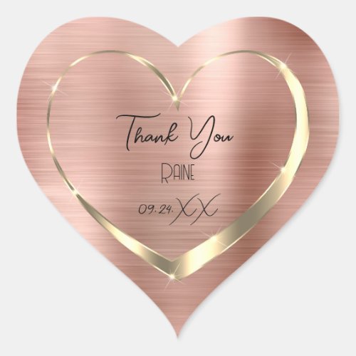 Thank You Favor Gold Heart Bridal Sweet 16th Rose Heart Sticker