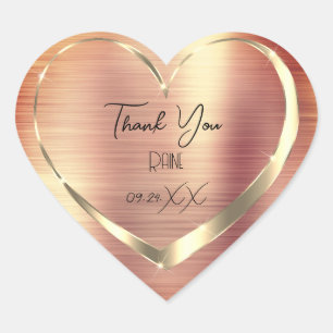Thank You Favor Gold Heart Bridal Sweet 16th Rose Heart Sticker