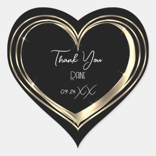 Thank You Favor Gold Heart Bridal Wedding Black Heart Sticker