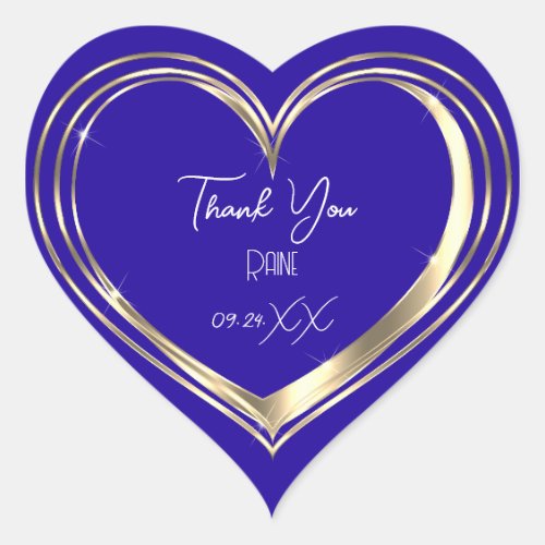 Thank You Favor Gold Heart Bridal Wedding Blue Heart Sticker