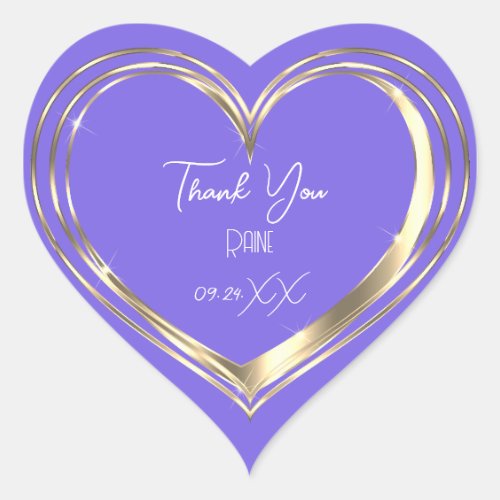 Thank You Favor Gold Heart Bridal Wedding Purple Heart Sticker