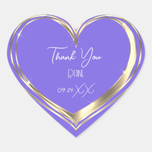Thank You Favor Gold Heart Bridal Wedding Purple Heart Sticker
