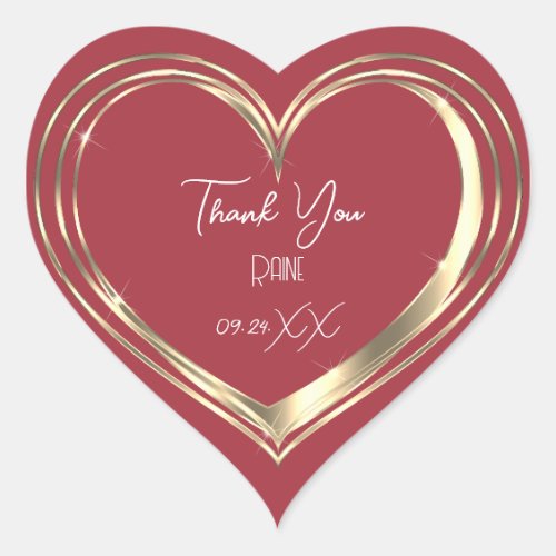 Thank You Favor Gold Heart Bridal Wedding Rose Heart Sticker