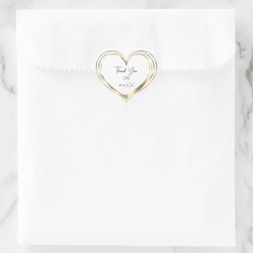 Thank You Favor Gold Heart Bridal Wedding White Heart Sticker