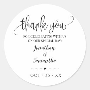 Thank you favor minimalist bridal shower wedding classic round sticker