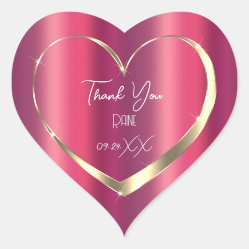 Thank You Favor Pink Gold Heart Bridal Sweet 16th Heart Sticker